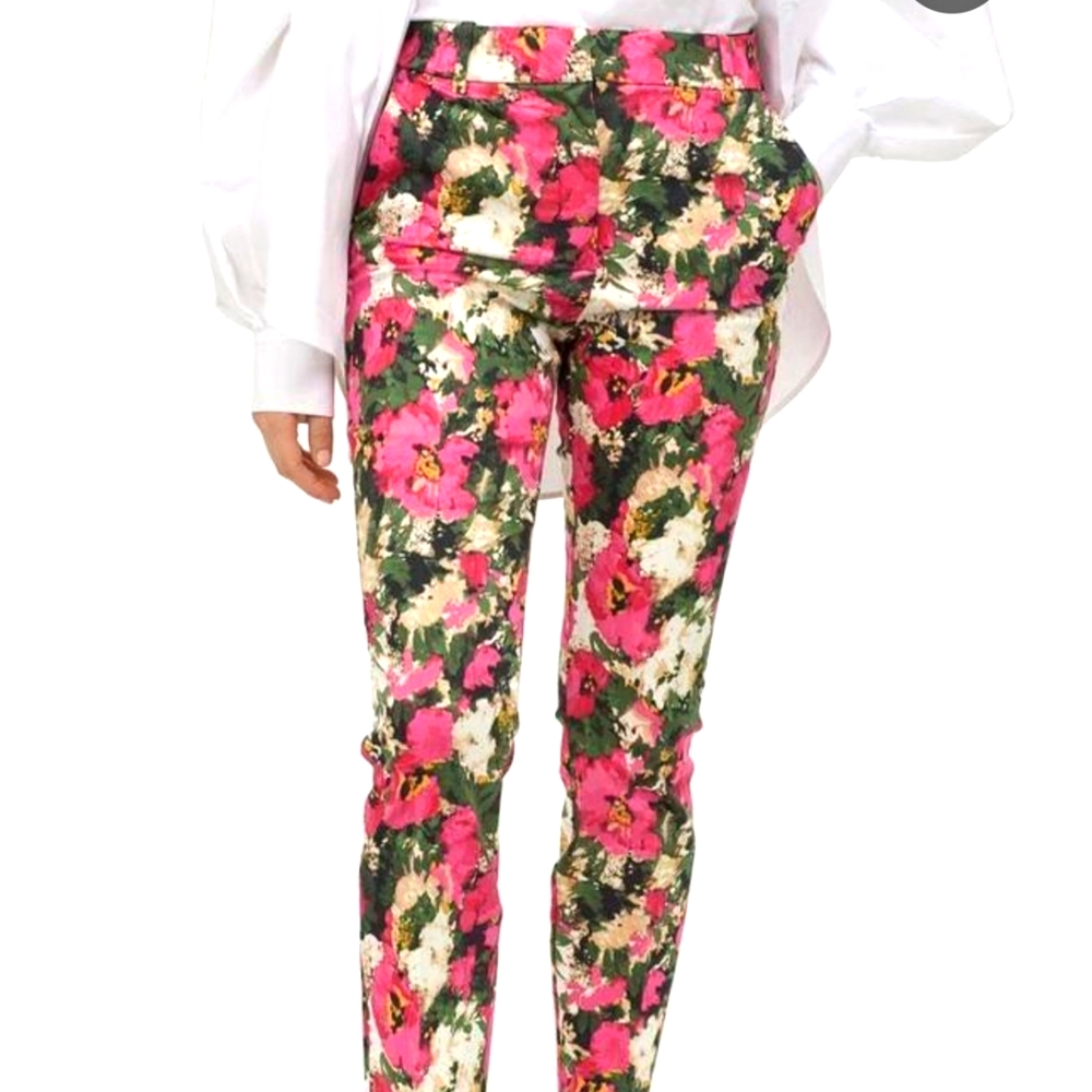 H&M Floral Straight Leg Pants - Pink and Green